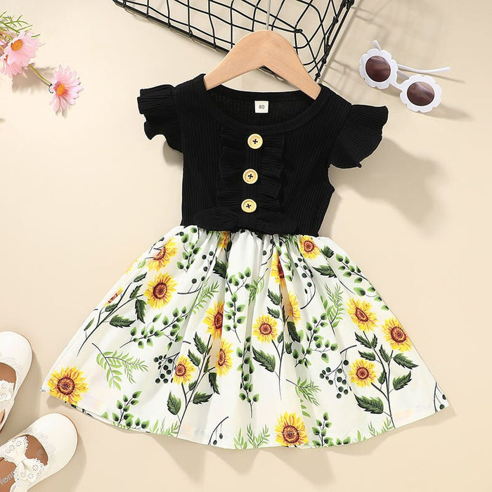 Flowers Print Party Outdoor Dresses For Girls