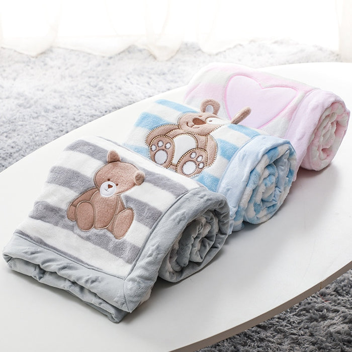 Cartoon Animal Print Flannel Baby Blanket