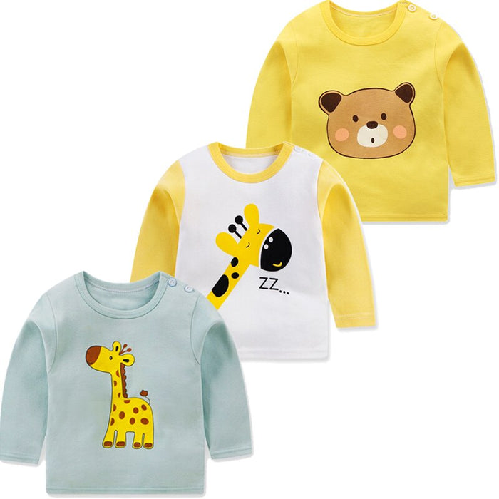 3Pcs Printed Cotton Long Sleeves T-Shirts Set For Baby