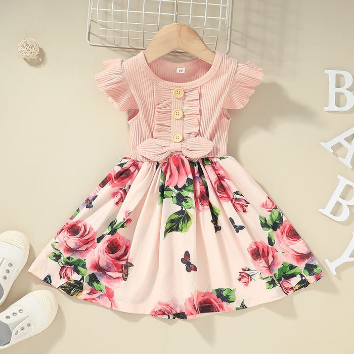 Flowers Print Party Outdoor Dresses For Girls