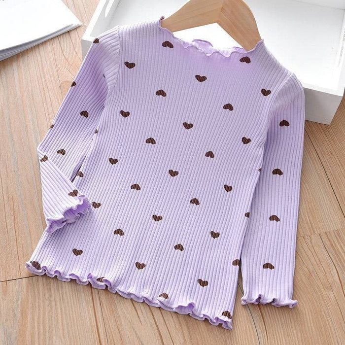 Heart Pattern Girls Long Sleeve Shirt