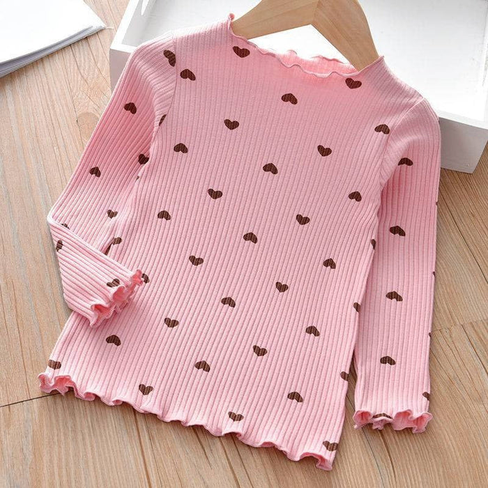 Heart Pattern Girls Long Sleeve Shirt