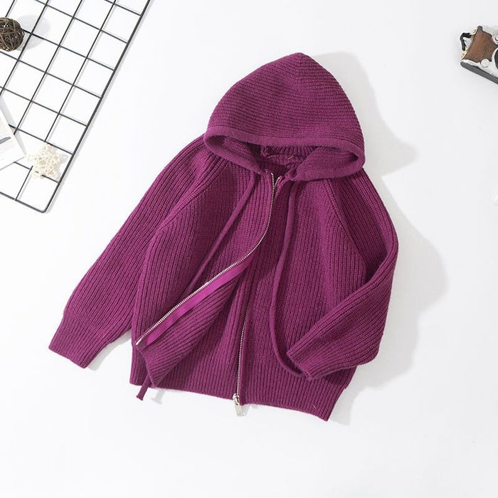 Kids Winter Solid Sweater Hooded Coat