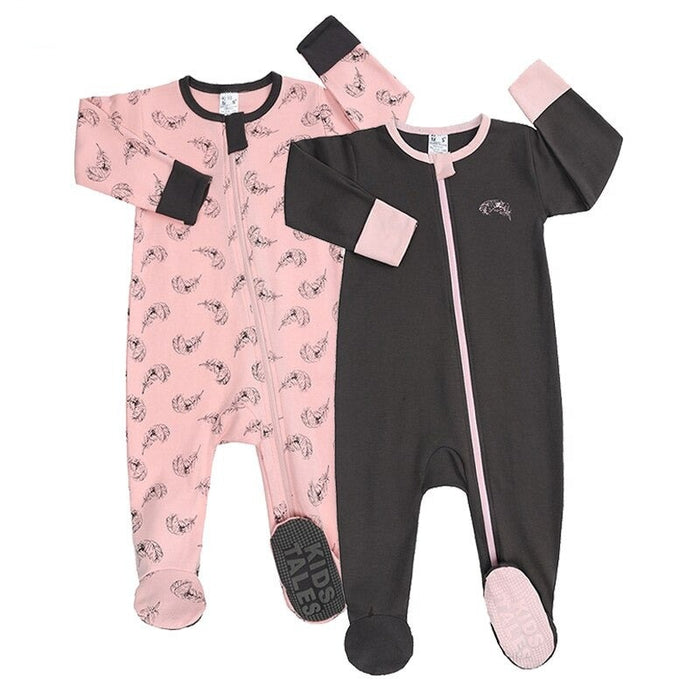 2 Pcs Full Sleeves Zipper Pajamas Rompers For Babies