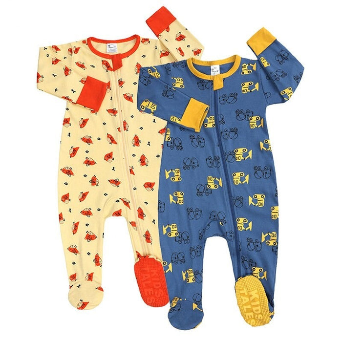 2 Pcs Full Sleeves Zipper Pajamas Rompers For Babies