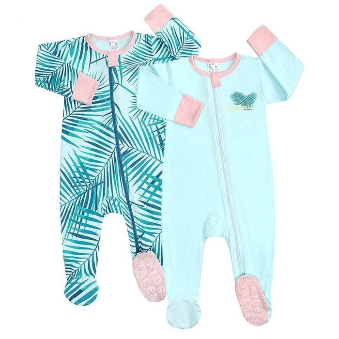 2 Pcs Full Sleeves Zipper Pajamas Rompers For Babies