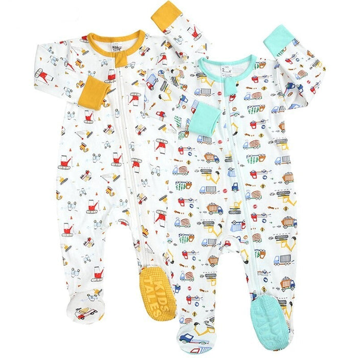 2 Pcs Full Sleeves Zipper Pajamas Rompers For Babies