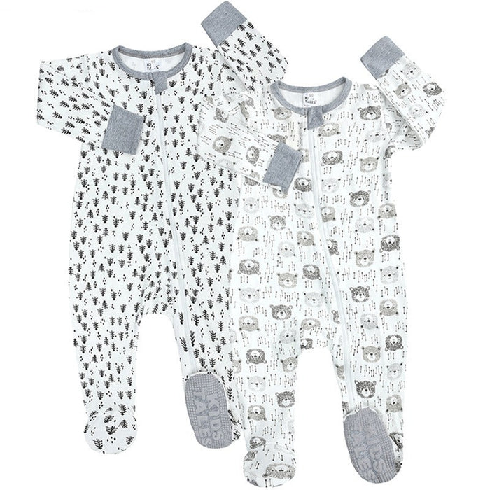 2 Pcs Full Sleeves Zipper Pajamas Rompers For Babies