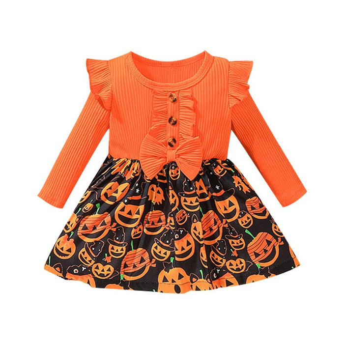 Halloween Pumpkin Print Toddler Girl Dresses