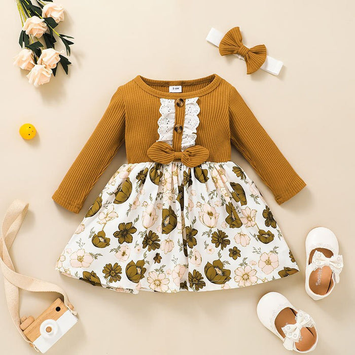 Floral Print Baby Girl Long Sleeve Dress