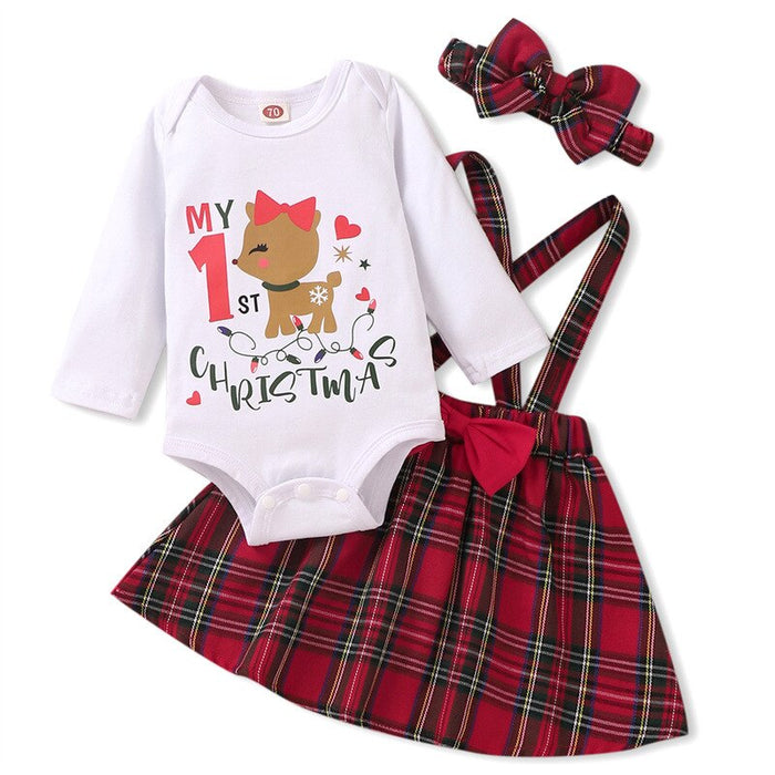 3Pcs Long-Sleeves Christmas Outfits Sets For Girls