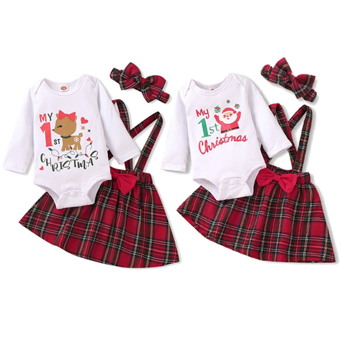 3Pcs Long-Sleeves Christmas Outfits Sets For Girls