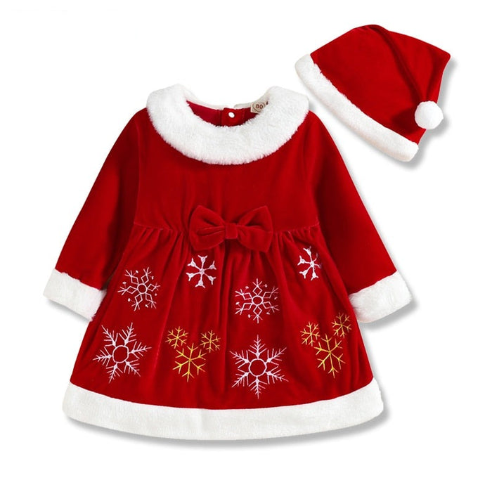 Red Christmas Dress With Hat For Girls