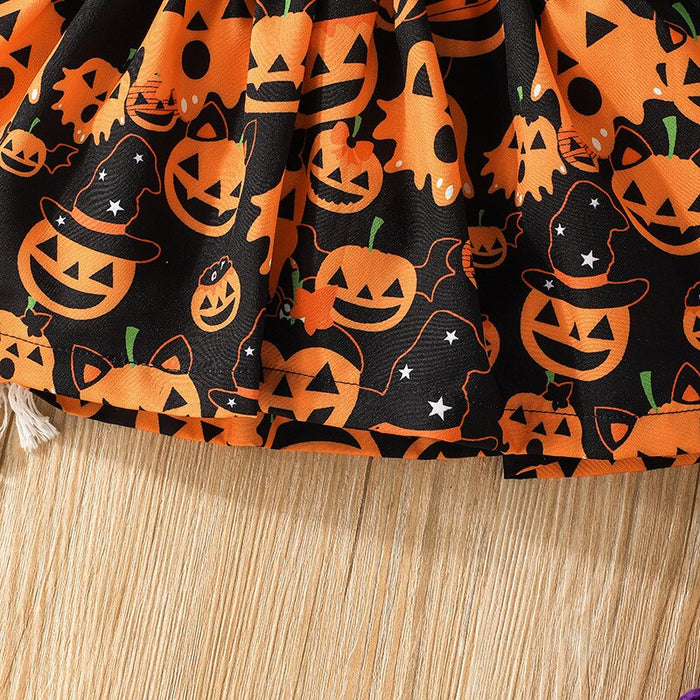 Halloween Pumpkin Print Toddler Girl Dresses