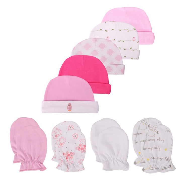 5 Sets Of 0-6 Month Newborn Hat And Gloves