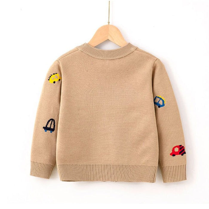 Boys Autumn Cartoon Printed Knitted Cardigan Jackets