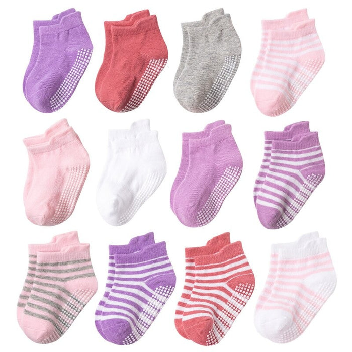 12 Pairs Of Cotton Non-Slip Baby Socks Set