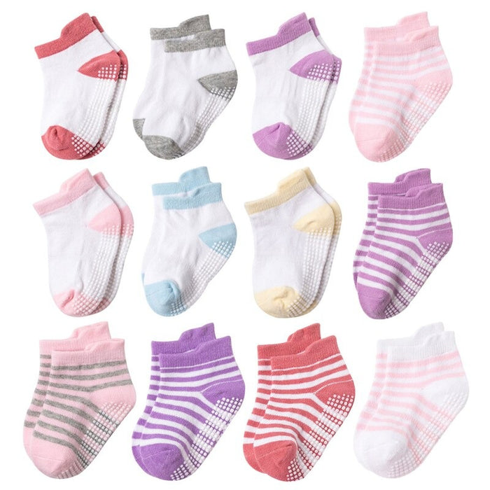 12 Pairs Of Cotton Non-Slip Baby Socks Set