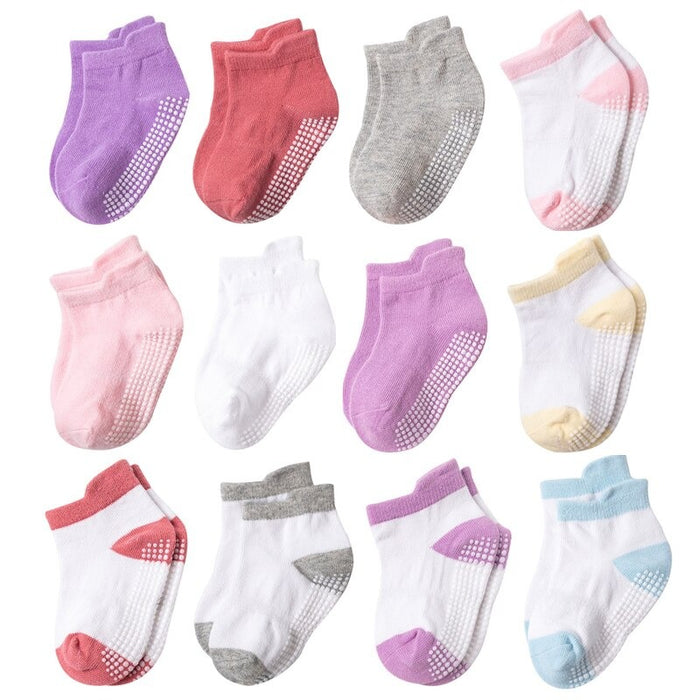 12 Pairs Of Cotton Non-Slip Baby Socks Set