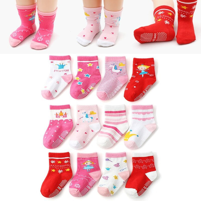 12 Pairs Of Cotton Non-Slip Baby Socks Set