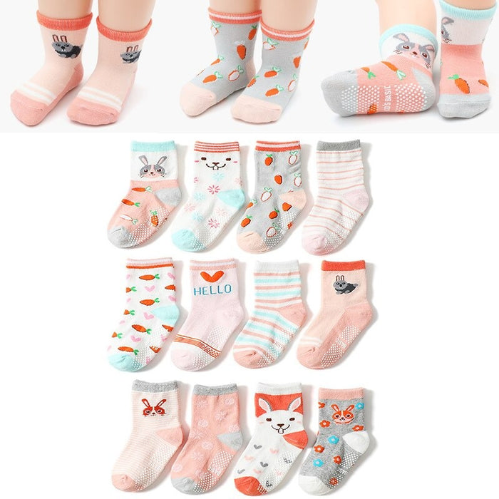 12 Pairs Of Cotton Non-Slip Baby Socks Set