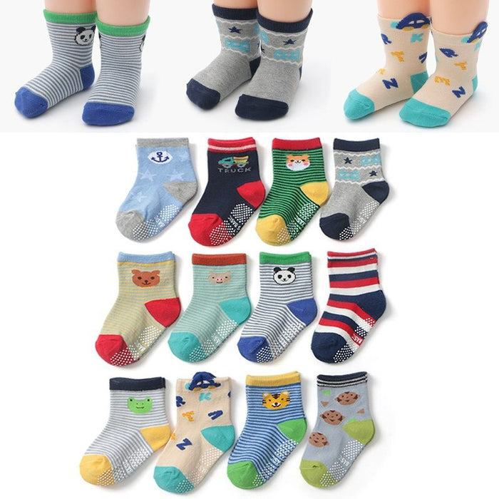 12 Pairs Of Cotton Non-Slip Baby Socks Set