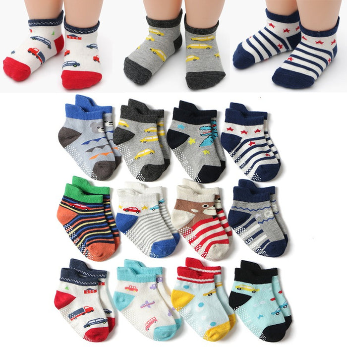 12 Pairs Of Cotton Non-Slip Baby Socks Set