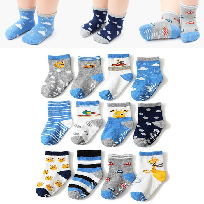 12 Pairs Non-Slip Autumn Winter Baby Socks Set