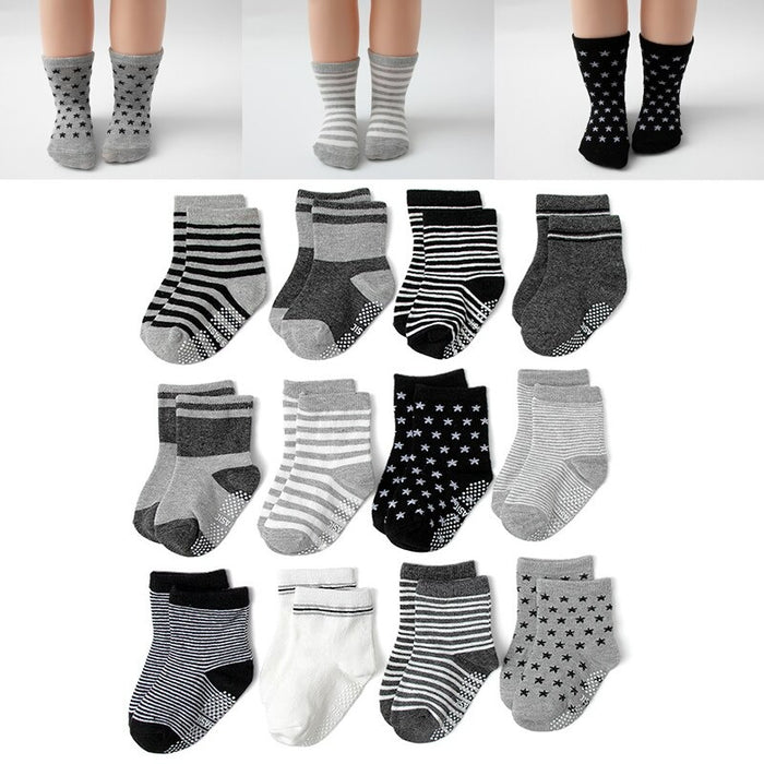 12 Pairs Non-Slip Autumn Winter Baby Socks Set