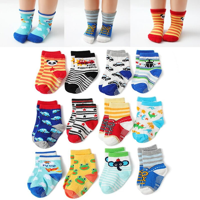 12 Pairs Non-Slip Autumn Winter Baby Socks Set