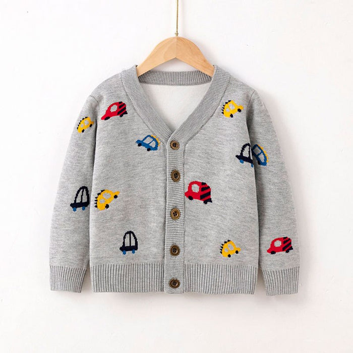 Boys Autumn Cartoon Printed Knitted Cardigan Jackets