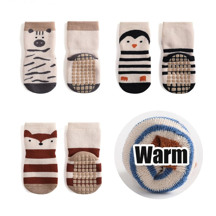 3-Pairs Non-Slip Warm Cotton Socks For Kids