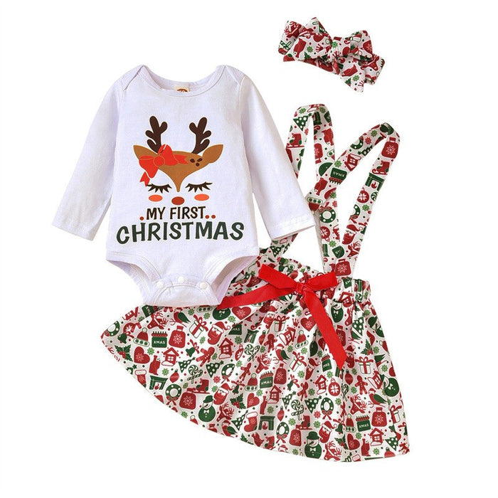 3Pcs Long-Sleeves Christmas Outfits Sets For Girls