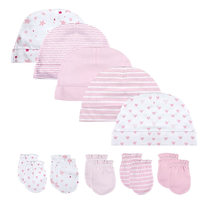 5 Sets Of 0-6 Month Newborn Hat And Gloves