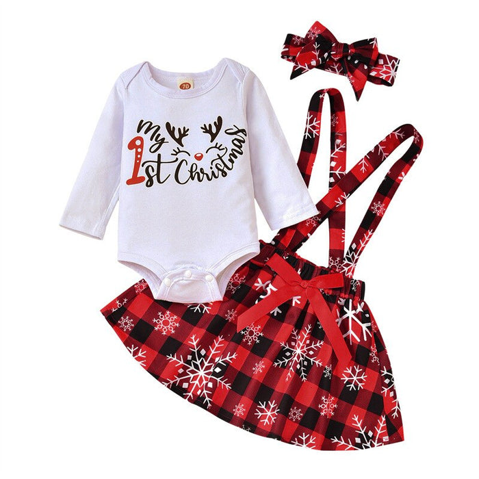 3Pcs Long-Sleeves Christmas Outfits Sets For Girls