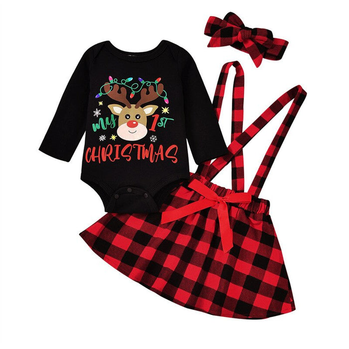 3Pcs Long-Sleeves Christmas Outfits Sets For Girls