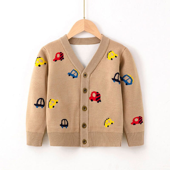 Boys Autumn Cartoon Printed Knitted Cardigan Jackets