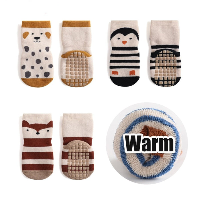 3-Pairs Non-Slip Warm Cotton Socks For Kids