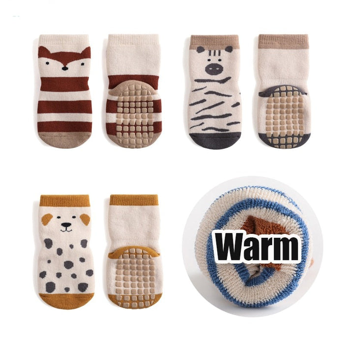 3-Pairs Non-Slip Warm Cotton Socks For Kids