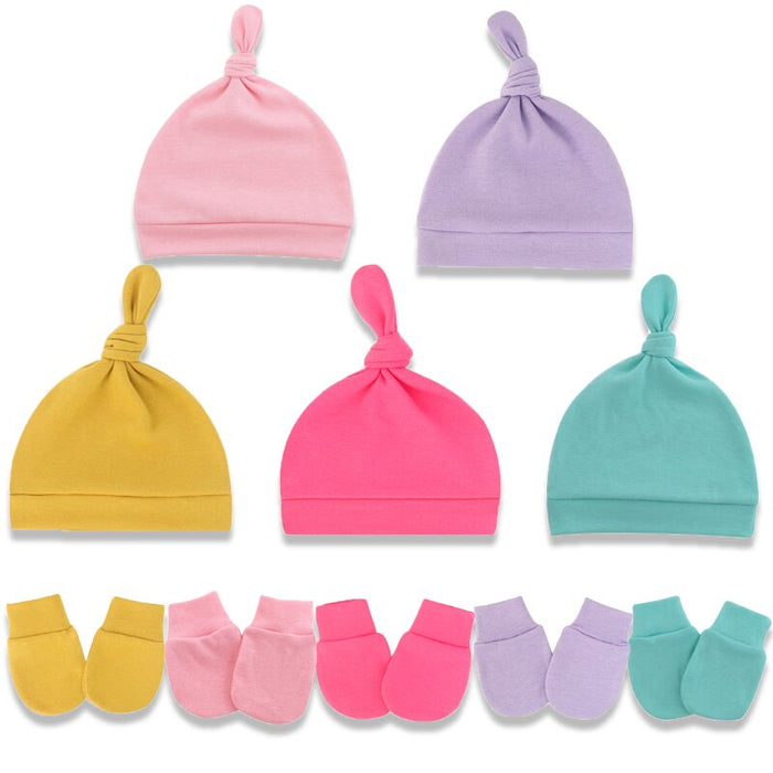 5 Sets Of 0-6 Month Newborn Hat And Gloves