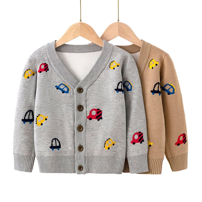 Boys Autumn Cartoon Printed Knitted Cardigan Jackets