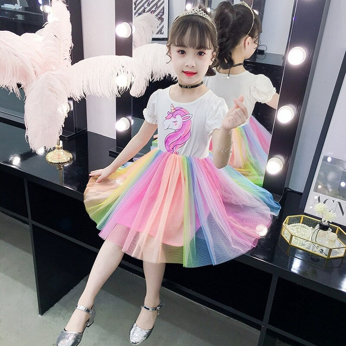 Unicorn Half Sleeve Dresses For Girls