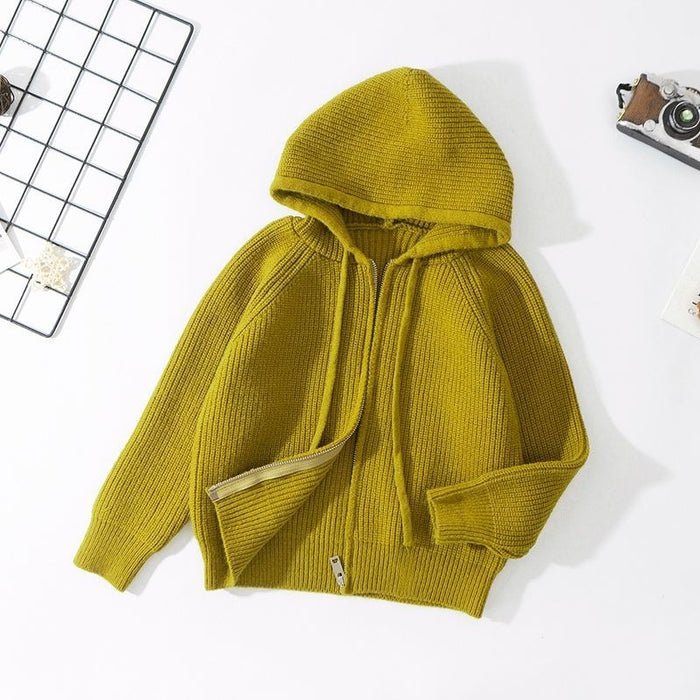 Kids Winter Solid Sweater Hooded Coat