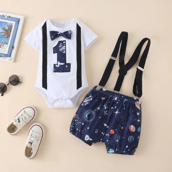 The Patterned Short Bottoms Overalls Set