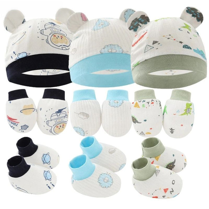 New Born Baby 3 Pcs Hat, Gloves And Foot Cover Set