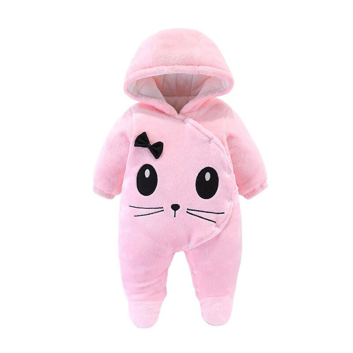 Cartoon Animal Print Warm Hooded Romper