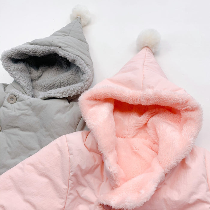 Winter Hooded Coat With Round Ball