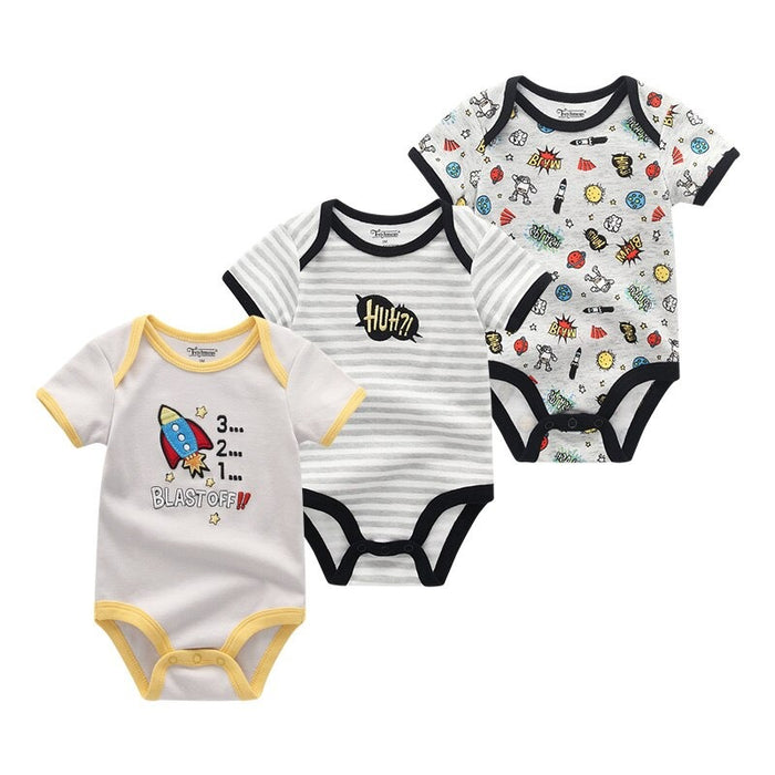 3 Pcs Printed Babies Romper Set