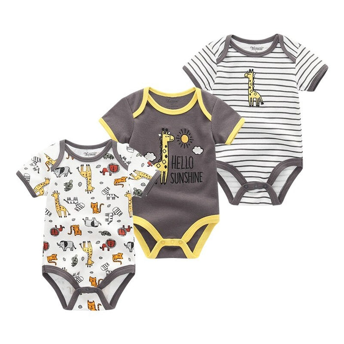 3 Pcs Printed Babies Romper Set