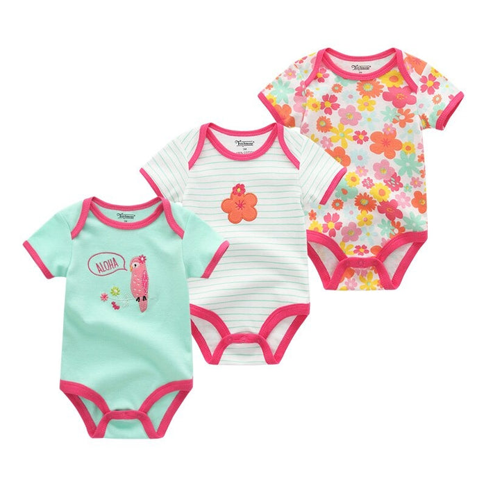 3 Pcs Printed Babies Romper Set